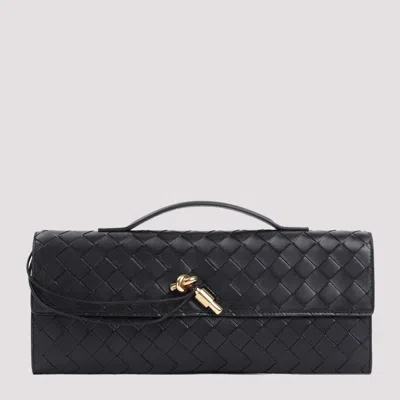 Bottega Veneta Women Leather Andiamo Clutch With Intrecciato Motif In Black