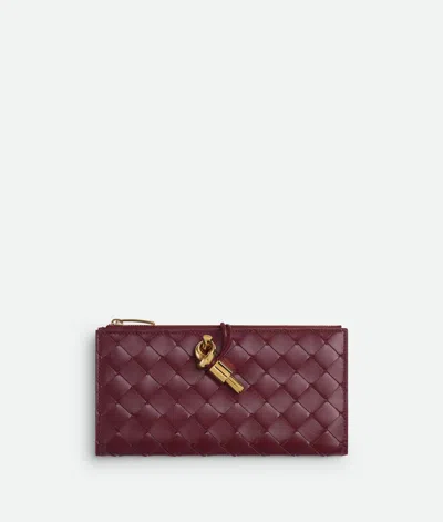 Bottega Veneta Andiamo Intrecciato Leather Slim Long Wallet In Burgundy