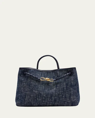 Bottega Veneta Andiamo Medium Boucle Denim Tote Bag In Denim/navy