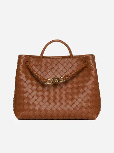 Bottega Veneta Andiamo Medium Intrecciato Leather Bag In Brown