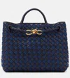 Bottega Veneta Andiamo Medium Embellished Intrecciato Leather And Denim Tote In Blue