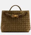Bottega Veneta Andiamo Medium Suede Tote Bag In Green