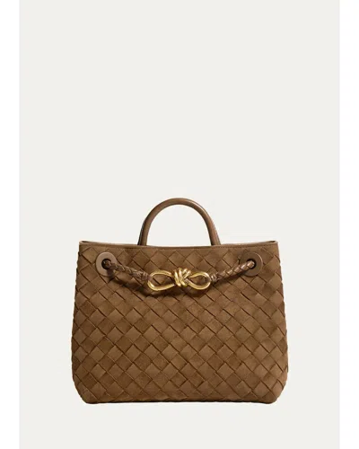 Bottega Veneta Andiamo Medium Top-handle Bag In Suede In Dark Caramel