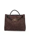 Bottega Veneta Women Medium Andiamo Suede Leather Handbag In Brown
