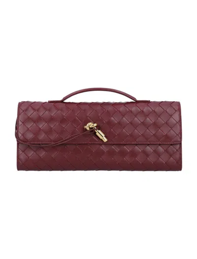Bottega Veneta Andiamo Mini Intrecciato Leather Clutch With Signature Knot Closure In Rosso