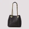 Bottega Veneta Black Intrecciato Leather Two-way Handbag In Fondant Brass