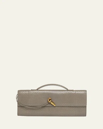 Bottega Veneta Andiamo Python Long Clutch Bag In Drizzle-muse Brass