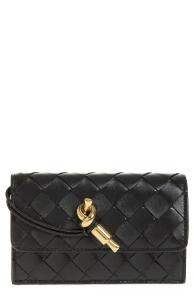 Bottega Veneta Andiamo Slip Intrecciato Leather Zip Card Case In Black