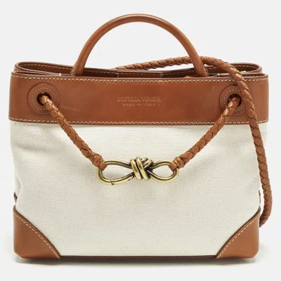 Pre-owned Bottega Veneta Andiamo Small Brown/natural Canvas And Leather Tote