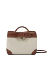 Shop Bottega Veneta Small Andiamo Canvas Shoulder Bag In Natural/light Wood Canvas