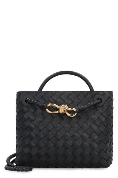 Bottega Veneta Small Andiamo Intrecciato Leather Top Handle Bag In Black