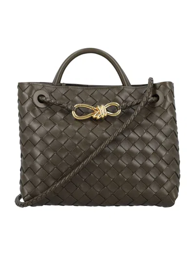 Bottega Veneta Small Andiamo Leather Top Handle Bag In Khaki