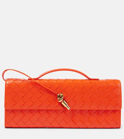 Bottega Veneta Long Andiamo Clutch Bag With Handle In Orange