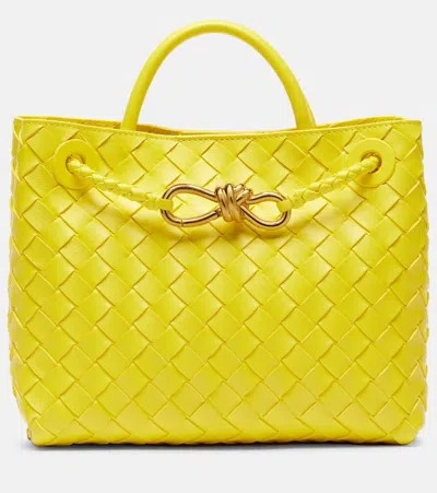 Bottega Veneta Andiamo Small Intrecciato Leather Shoulder Bag In Yellow