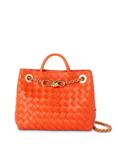 Bottega Veneta Small Andiamo Chain Leather Shoulder Bag In Orange-brass