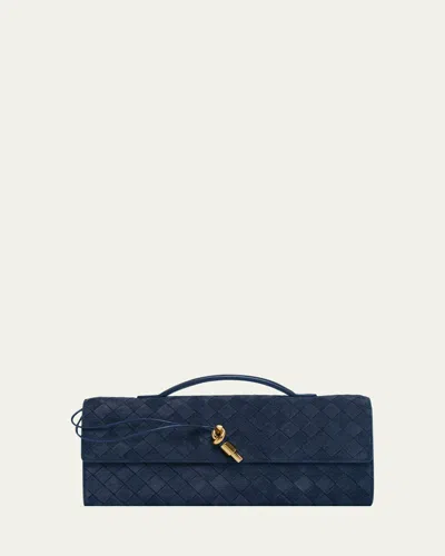 Bottega Veneta Andiamo Suede Clutch Bag In Blue