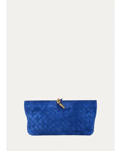 Bottega Veneta Andiamo Suede Clutch In Blue Royal