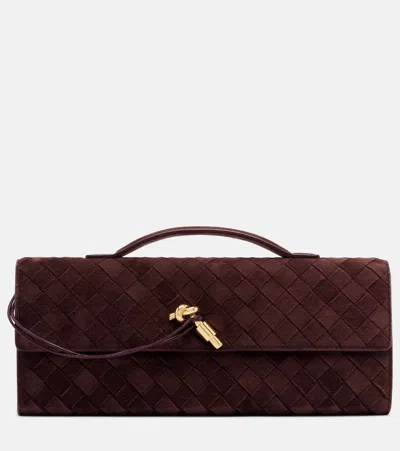 Bottega Veneta Andiamo Suede Clutch In Burgundy