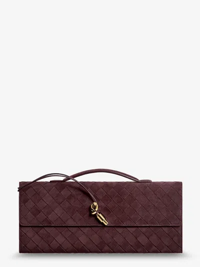 Bottega Veneta Andiamo Suede Clutch With Intrecciato Pattern In Purple