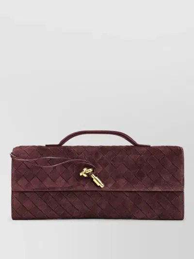 Bottega Veneta Andiamo Suede Leather Clutch Bag In Brown
