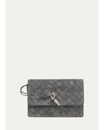 Bottega Veneta Andiamo Suede Wallet-on-chain In Obsidian Grey