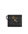 Bottega Veneta Leather Intrecciato Andiamo Trifold Wallet In Black