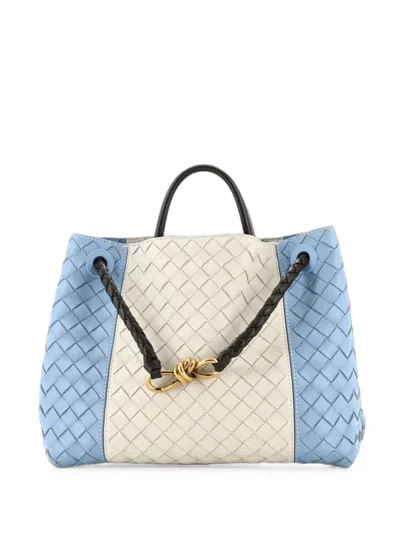 Pre-owned Bottega Veneta Andiamo Top Handle Bag Intrecciato Nappa Medium Satchel In Blue