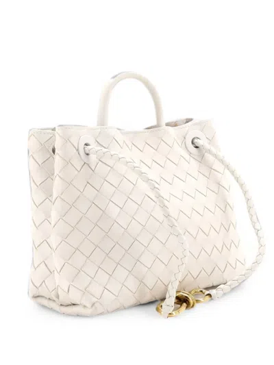 Pre-owned Bottega Veneta Andiamo Top Handle Bag Intrecciato Nappa Small Satchel In White
