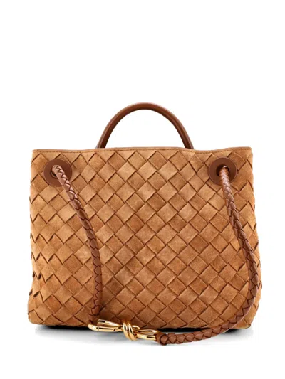 Pre-owned Bottega Veneta Andiamo Top Handle Bag Intrecciato Suede Small Satchel In Brown