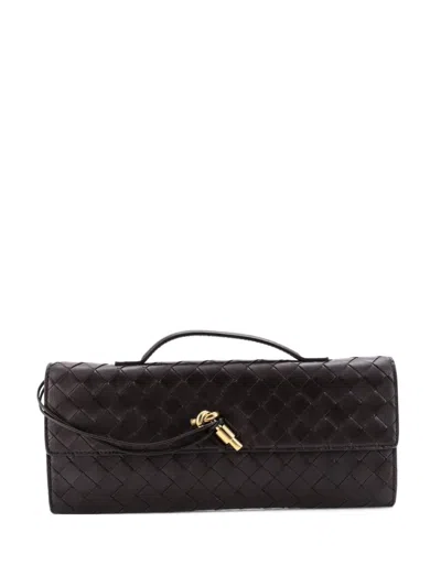 Pre-owned Bottega Veneta Andiamo Top Handle Intrecciato Nappa Long Clutch Bag In Brown