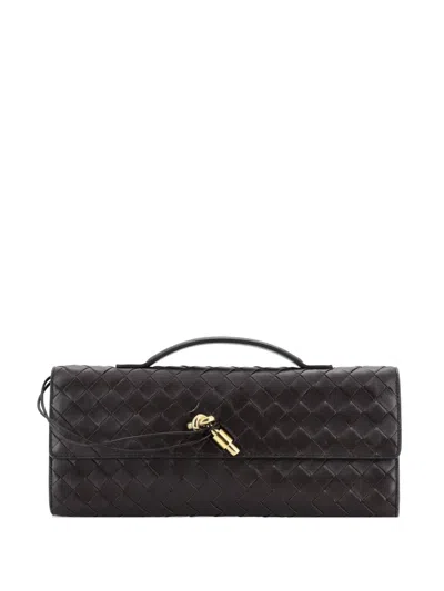 Pre-owned Bottega Veneta Andiamo Top Handle Intrecciato Nappa Long Clutch Bag In Brown