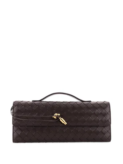 Pre-owned Bottega Veneta Andiamo Top Handle Intrecciato Nappa Long Clutch Bag In Brown