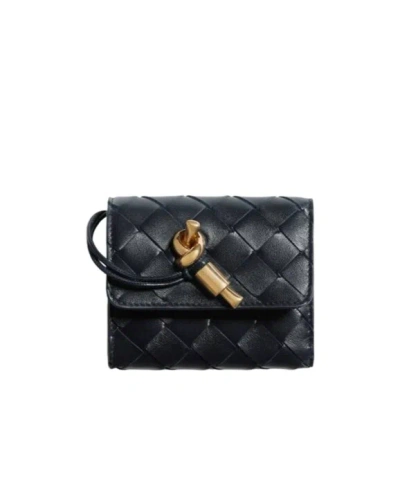 Bottega Veneta Andiamo Tri-fold Wallet In Blue