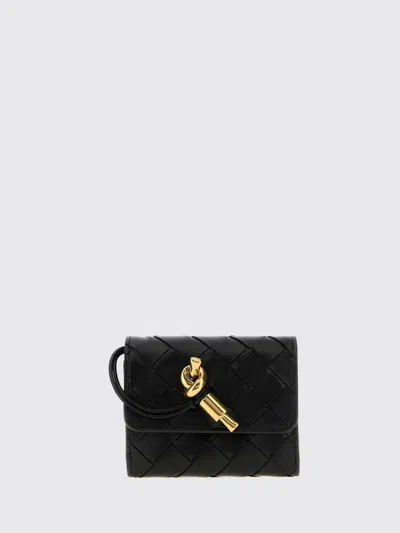 Bottega Veneta Andiamo Woven Lambskin Leather Tri-fold Wallet In Black