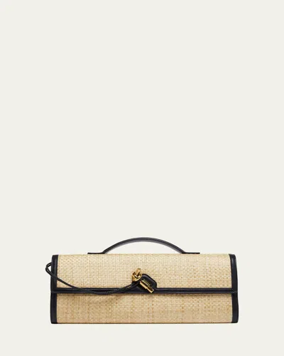 Bottega Veneta Andiamo Woven Raffia Clutch Bag In Natural/midnight