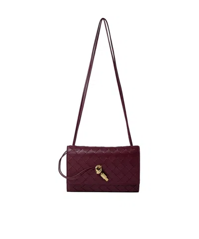 Bottega Veneta Andiamo Woven Shoulder Bag In Red