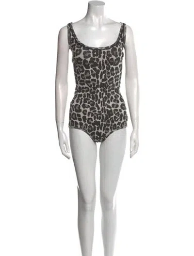 Pre-owned Bottega Veneta Animal Print Scoop Neck Bodysuit In Gray