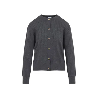 Bottega Veneta Anthracite Grey Wool Ribbed Cardigan