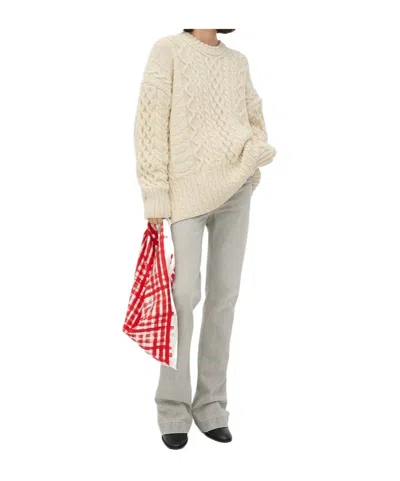 Bottega Veneta Aran Cable Wool Pullover In Nude