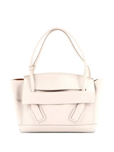 Pre-owned Bottega Veneta Arco Bag Grainy Leather Medium Satchel In White