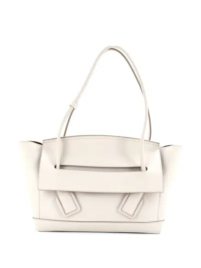 Pre-owned Bottega Veneta Arco Bag Grainy Leather Medium Satchel In White
