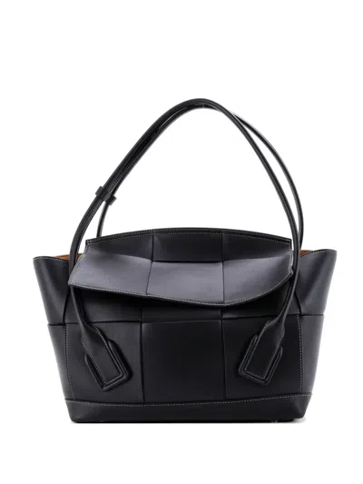 Pre-owned Bottega Veneta Arco Bag Maxi Intrecciato Leather Large Satchel In Black