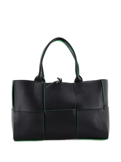 Pre-owned Bottega Veneta Arco Maxi Intrecciato Leather Medium Tote Bag In Black