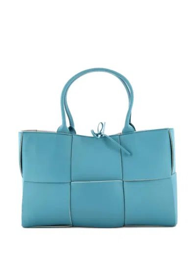 Pre-owned Bottega Veneta Arco Maxi Intrecciato Leather Medium Tote Bag In Blue