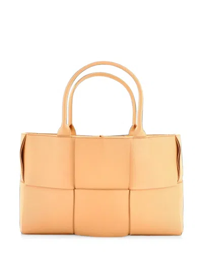 Pre-owned Bottega Veneta Arco Maxi Intrecciato Leather Medium Tote Bag In Neutrals