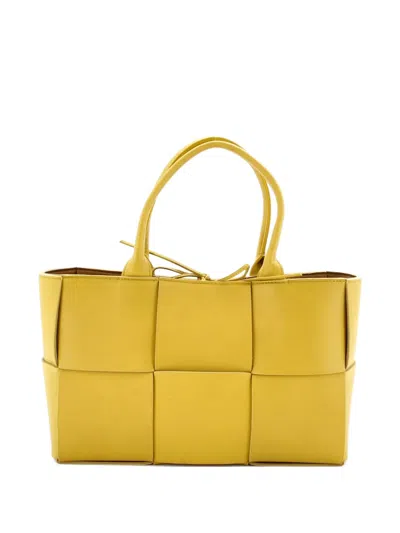 Pre-owned Bottega Veneta Arco Maxi Intrecciato Leather Small Tote Bag In Yellow