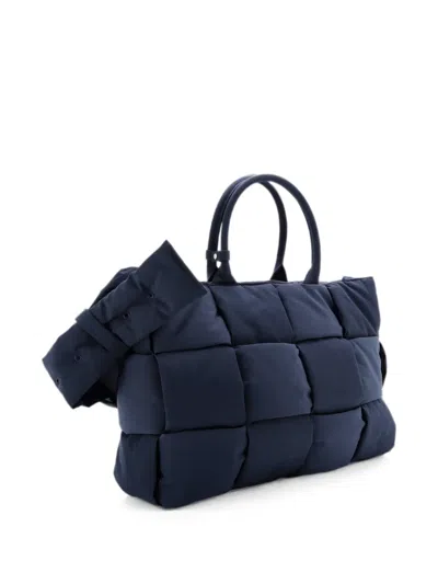 Pre-owned Bottega Veneta Arco Maxi Intrecciato Nylon Large Tote Bag In Blue