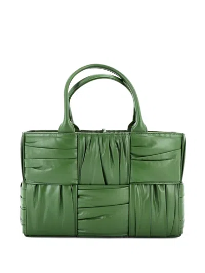 Pre-owned Bottega Veneta Arco Maxi Intrecciato Plisse Leather Small Tote Bag In Green
