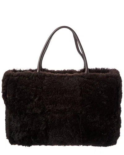 Bottega Veneta Arco Maxi Intrecciato Shearling & Leather Tote In Brown