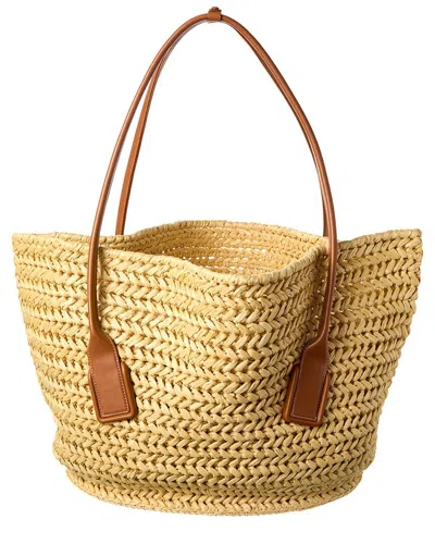 Bottega Veneta Arco Medium Raffia & Leather Basket Tote In Yellow